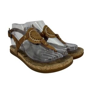 UGG Sandals Shoes Womens Size 6 Ayden II Suede Thong Ankle Strap Cork Leather